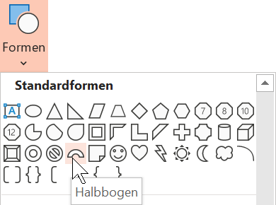 Wählen Sie unter Standardformen den Halbbogen