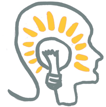 Silhouette eines Kopfes mit einer leuchtenden Glühbirne in der Mitte