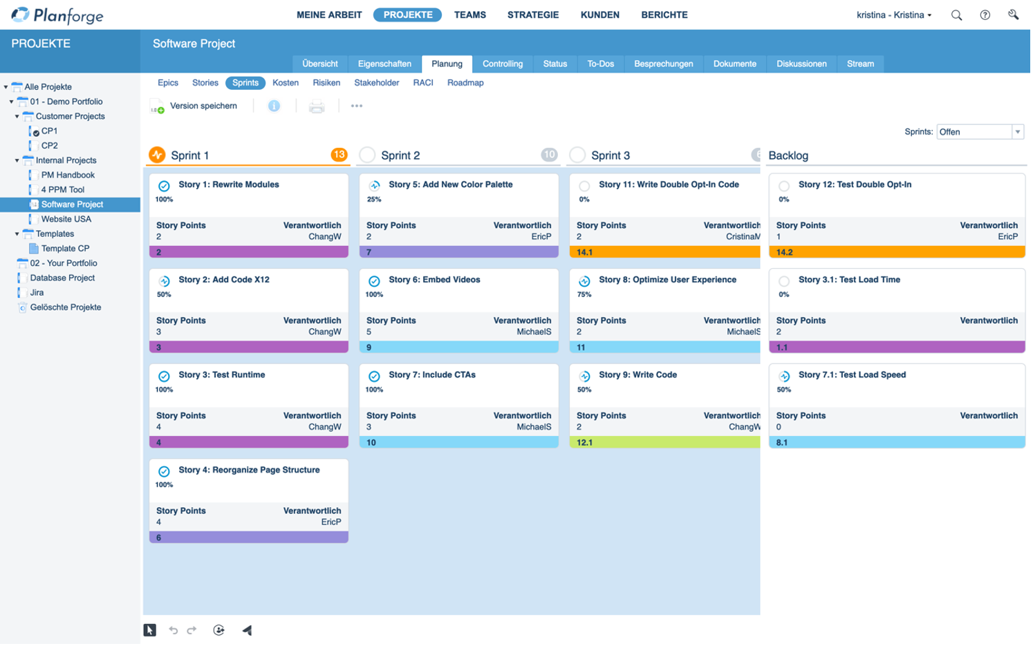 Bild 4: Zur Planung von Sprints gibt es eine eigene Ansicht