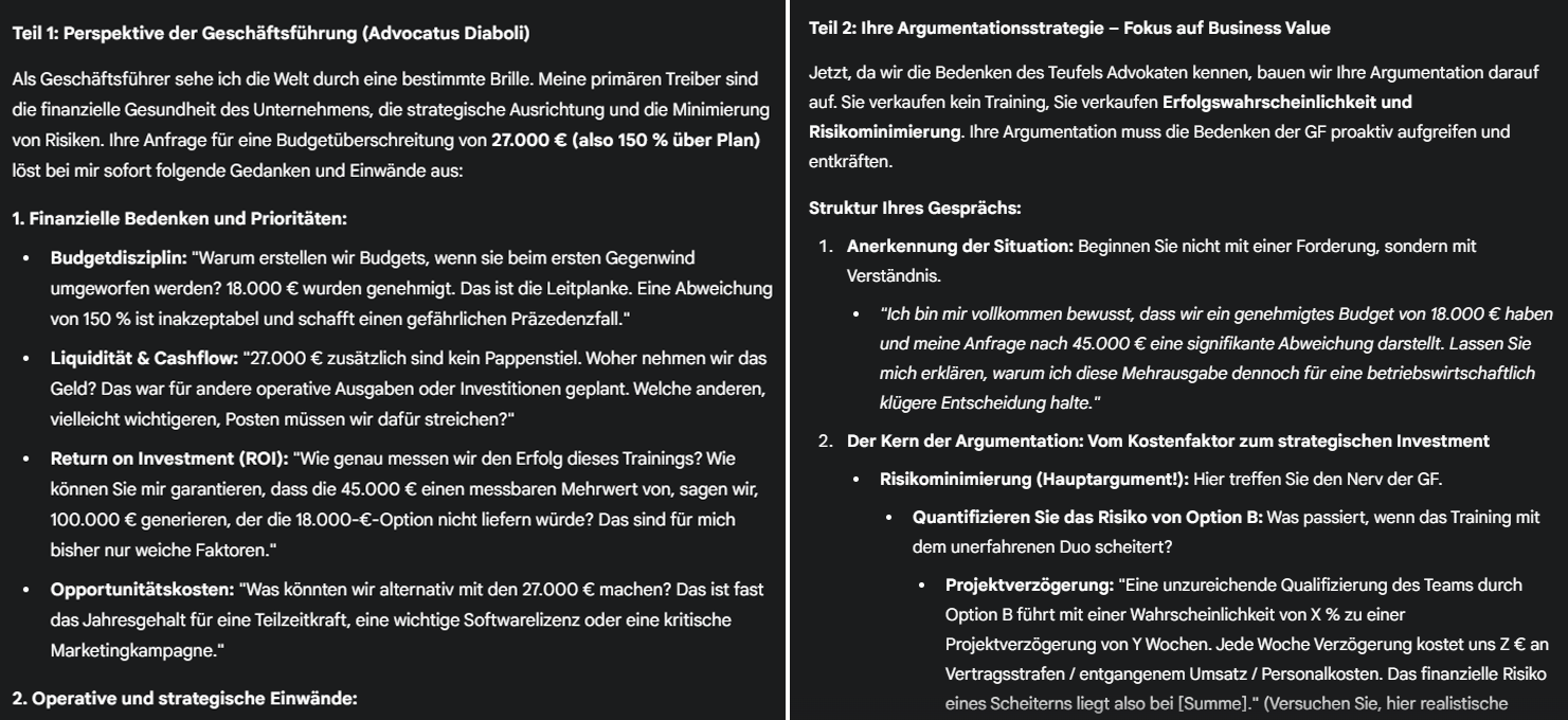 Auszug der Analyse der beschriebenen Situation