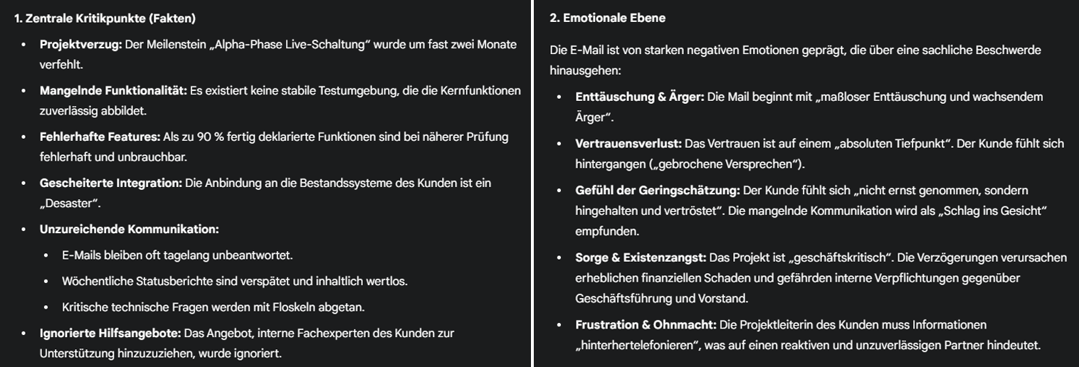 Auszug der E-Mail-Analyse