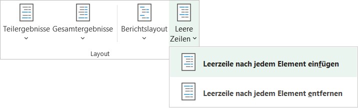 Mehr Übersicht in großen Pivot-Tabellen erreichen Sie durch automatisch eingefügte Leerzeilen
