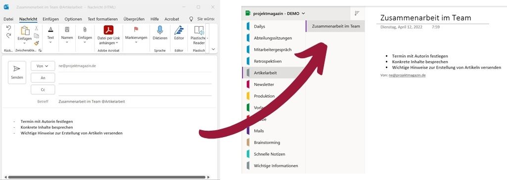 Bild 13: Notizen können Sie auch von unterwegs per Mail an Ihr Notizbuch schicken