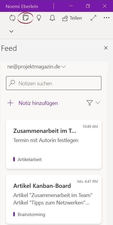 Der Feed dient als Verlauf und zeigt Ihnen somit die letzten Aktivitäten in OneNote an