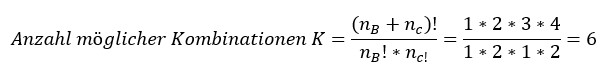 Formel zur Berechnung der Anzahl der Kombinationen zweier Mengen von nicht-unterscheidbarer Elementen