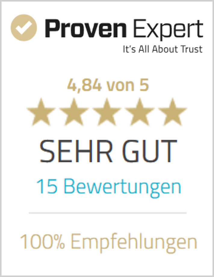 Provenexpert 4,84 von 5 Sterne bei 15 Bewertungen