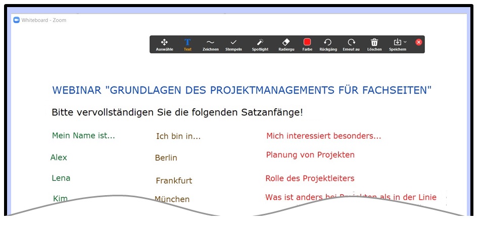 Beispiel für eine Vorstellungsrunde mit einem Whiteboard