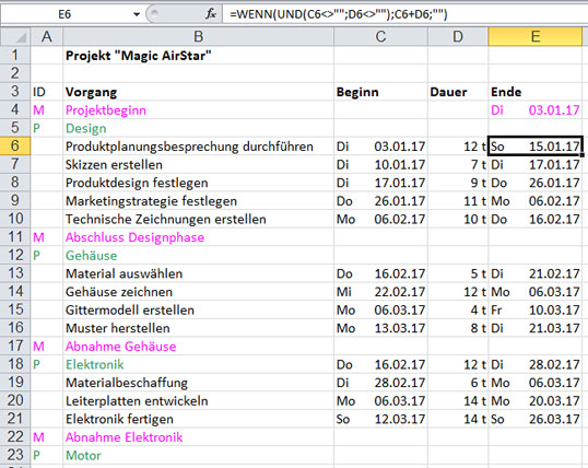 Projektplan Erstellen Mit Excel Mit Vorlage Beispiel