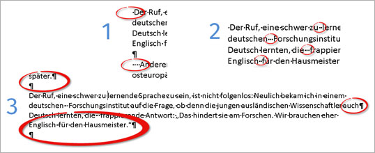 Bild 1: Drei typische Probleme beim Einfügen von Texten in Microsoft Word, die von Webseiten übernommen werden.