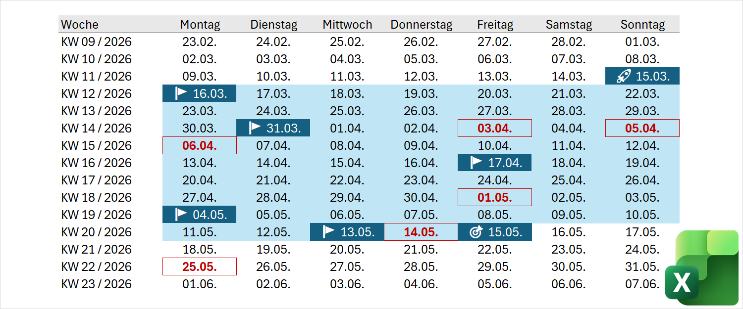 Excel: Dynamischer Projektkalender für die kompakte Projektübersicht