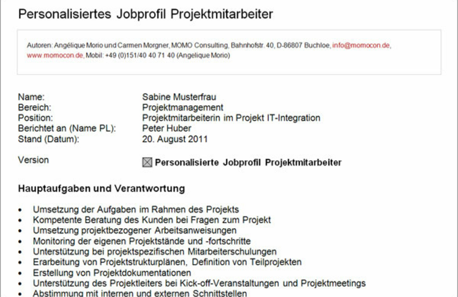 Personalisiertes Jobprofil Mitarbeiter