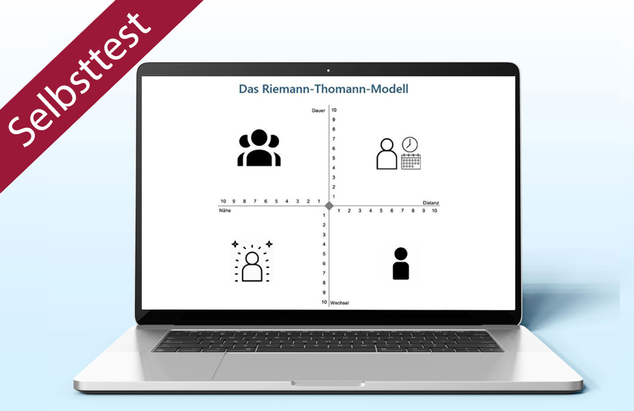 Laptop mit Diagramm auf Bildschirm, rotes Banner mit "Selbsttest".