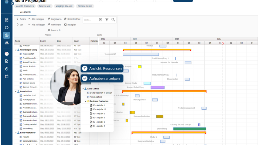 Multiprojektpläne (mit verschiedenen Ansichten)
