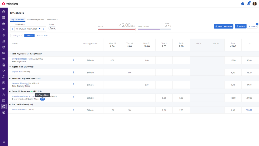 Linientätigkeiten und Zeiterfassung in Clarity