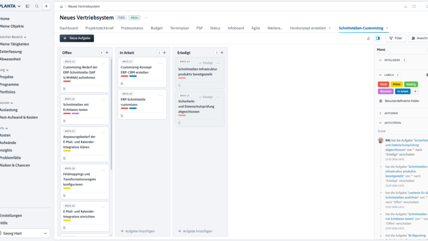 Kanban-Board in PLANTA Project