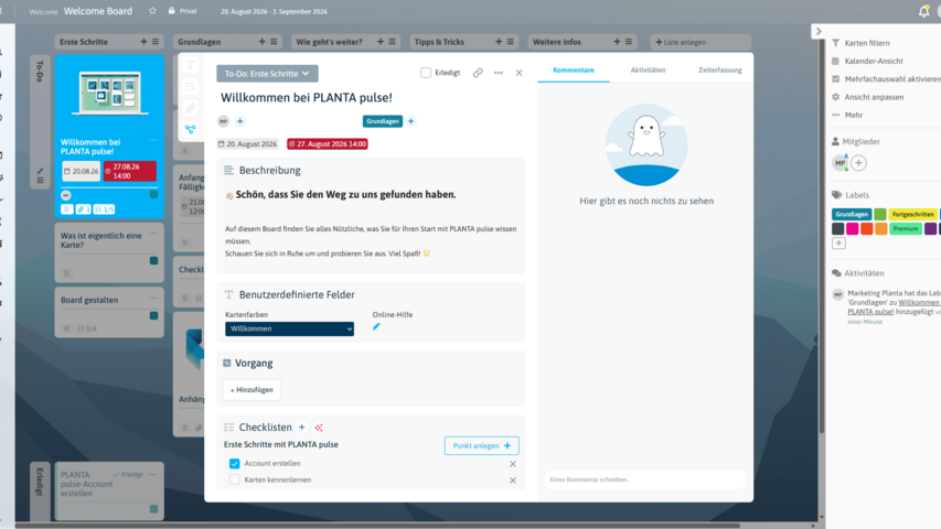 Kanban-Karte in PLANTA Project