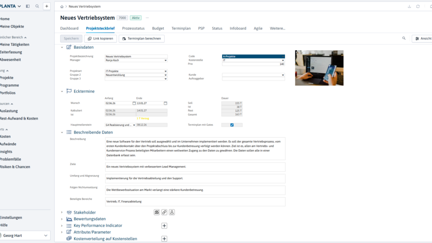 Projektsteckbrief in PLANTA Project