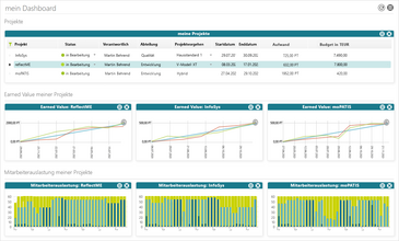 Dashboards in objectiF RPM geben einen Überblick über den Earned Value der Projekte